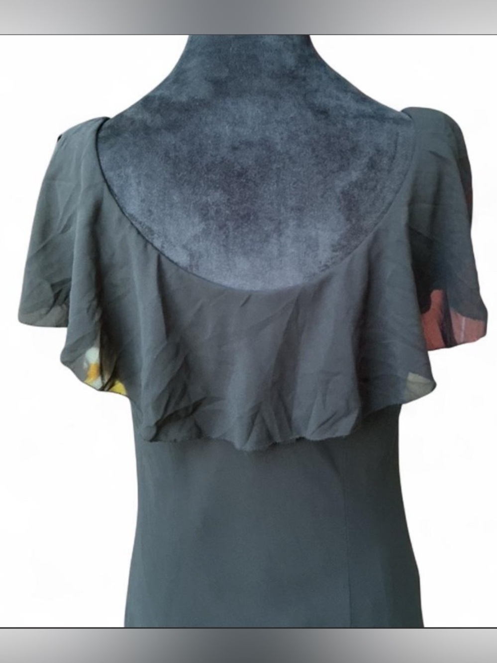 Dark Coquette Black Maxi Dress with Split Sleeve and Sheer Ruffle Overlay Collar - Picture 4 of 5